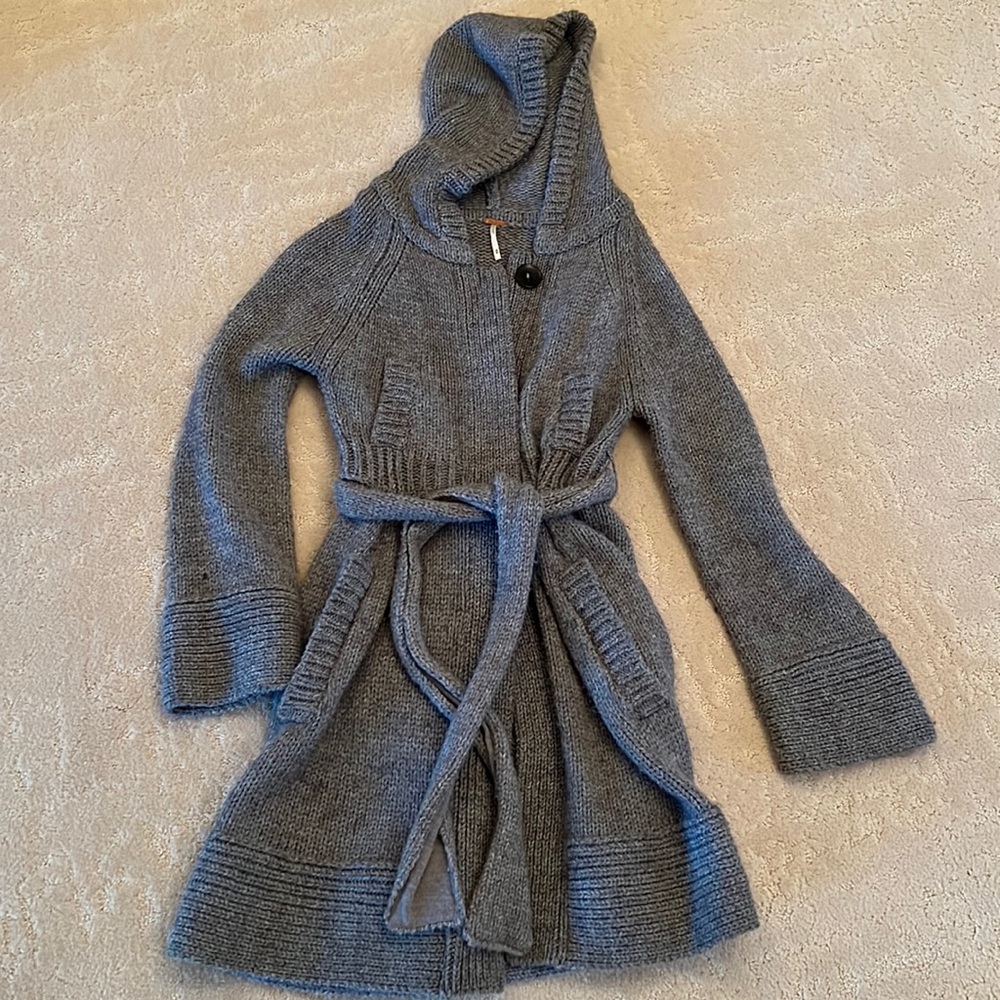 Free People wool blend sweater coat with hood